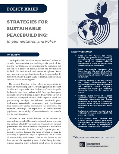 Strategies for Sustainable Peacebuilding: Implementation and Policy