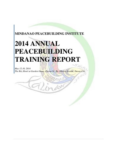 Annual Training Report: MPI 2014 Annual Peacebuilding Training